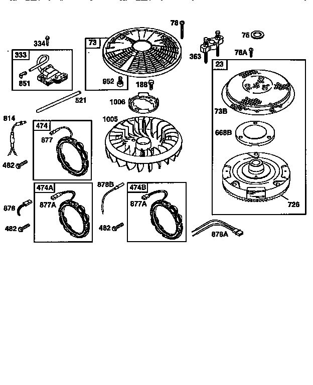 Flywheel Assembly Diagram and Parts List for 28Q700  Briggs and Stratton Engine
